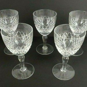 5 Criss Cross Cut Crystal Wine Glasses 5.2" Waterford Style
